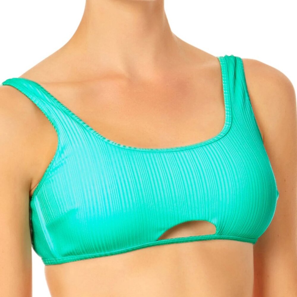 No Boundaries Teal Ribbed Swim Bikini Top